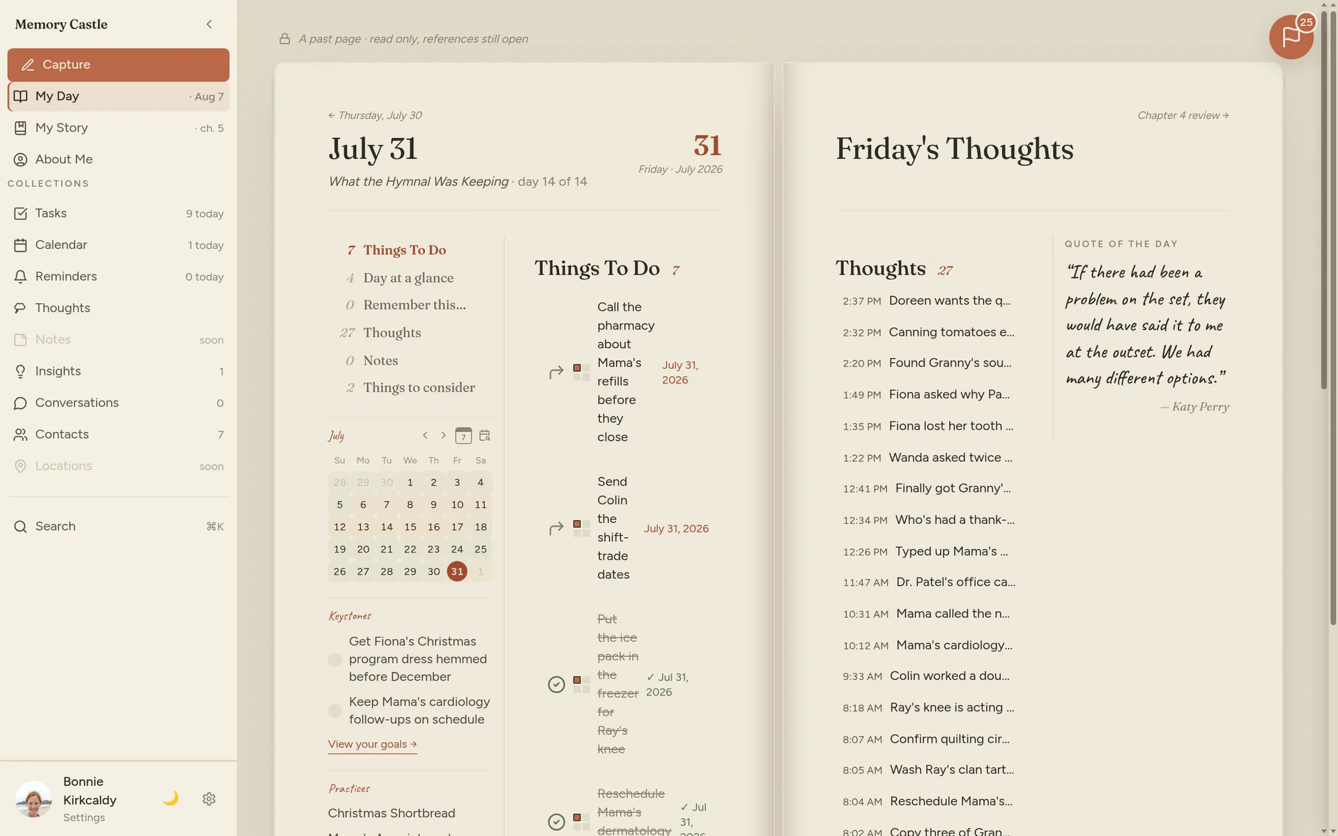 Your day, given a shape — tasks, calendar, and thoughts, side by side.